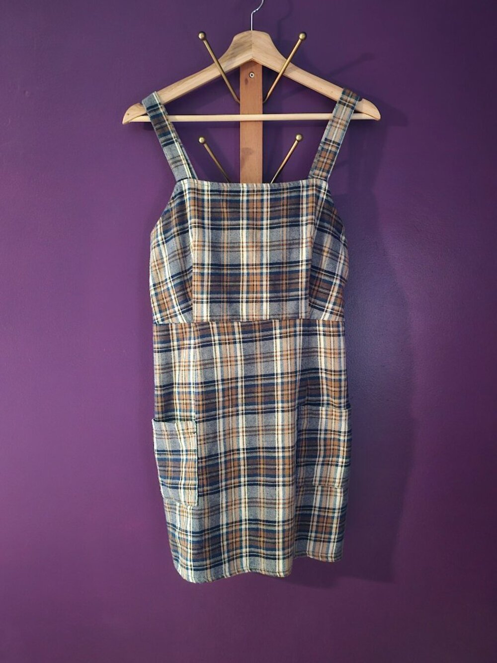 American Eagle Plaid Pinafore Mini Dress M Medium